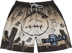 GORGLITTER Men's Reflective Cartoon Graphic Drawstring Waist Track Shorts Workout Short Pants