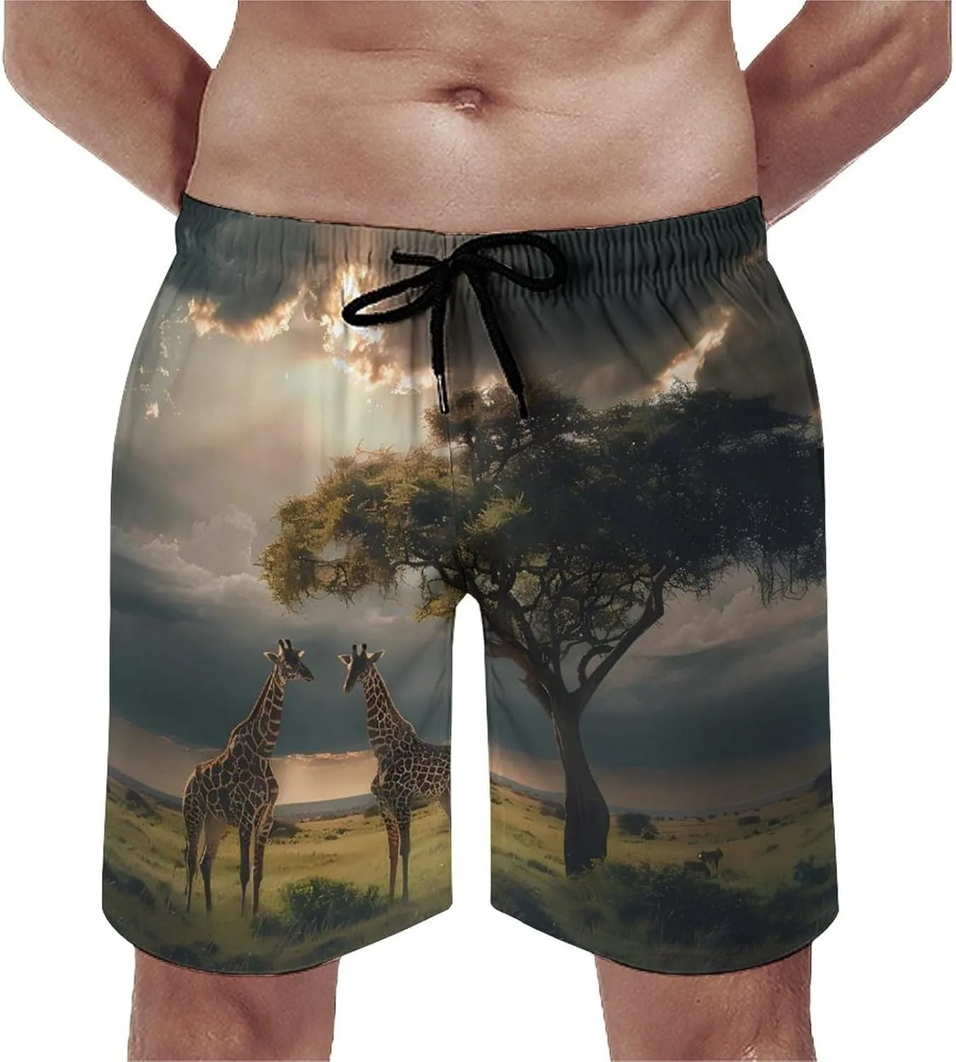 Grassland Giraffes Men's Swim Trunks Breathable Bathing Suit Swimming Board Shorts Hawaiian Beach Swimwear