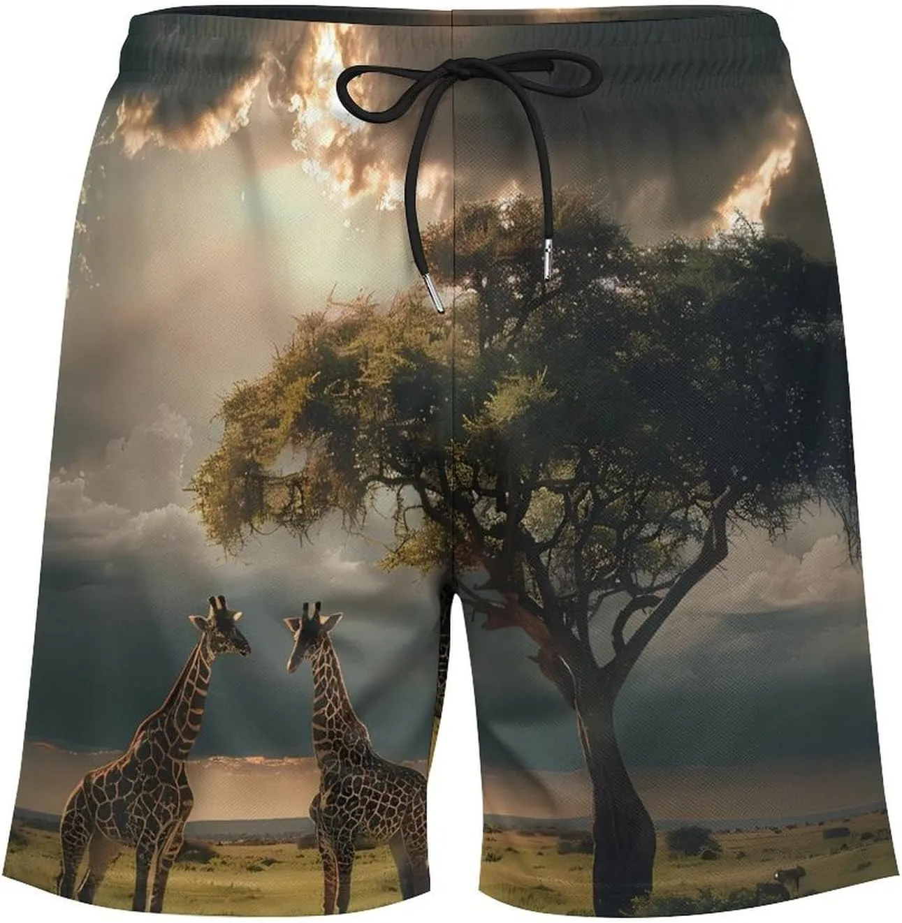 Grassland Giraffes Men's Swim Trunks Quick Dry Board Shorts Swimwear Beach Shorts with Compression Liner