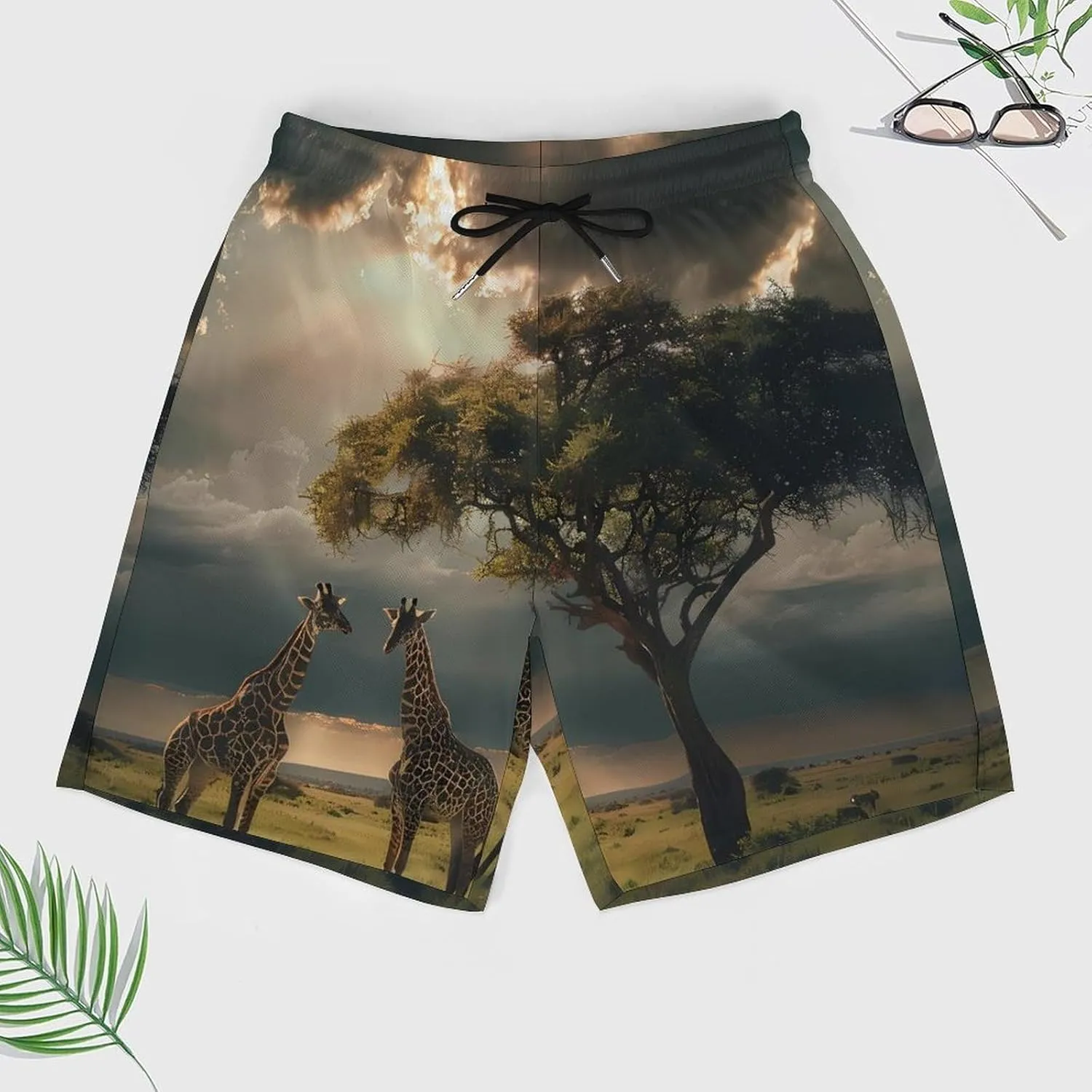 Grassland Giraffes Men's Swim Trunks Quick Dry Board Shorts Swimwear Beach Shorts with Compression Liner