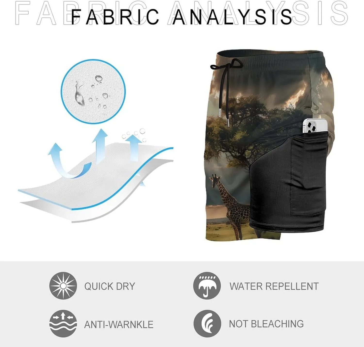 Grassland Giraffes Men's Swim Trunks Quick Dry Board Shorts Swimwear Beach Shorts with Compression Liner