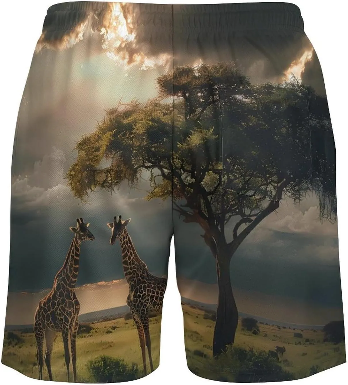 Grassland Giraffes Men's Swim Trunks Quick Dry Board Shorts Swimwear Beach Shorts with Compression Liner