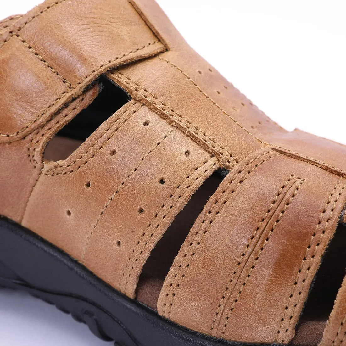Harssidanzar Mens Leather Fisherman Sandals Closed Toe Sandal For Men KM226US