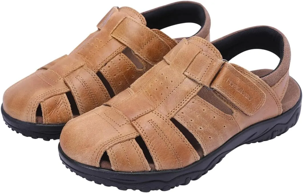 Harssidanzar Mens Leather Fisherman Sandals Closed Toe Sandal For Men KM226US