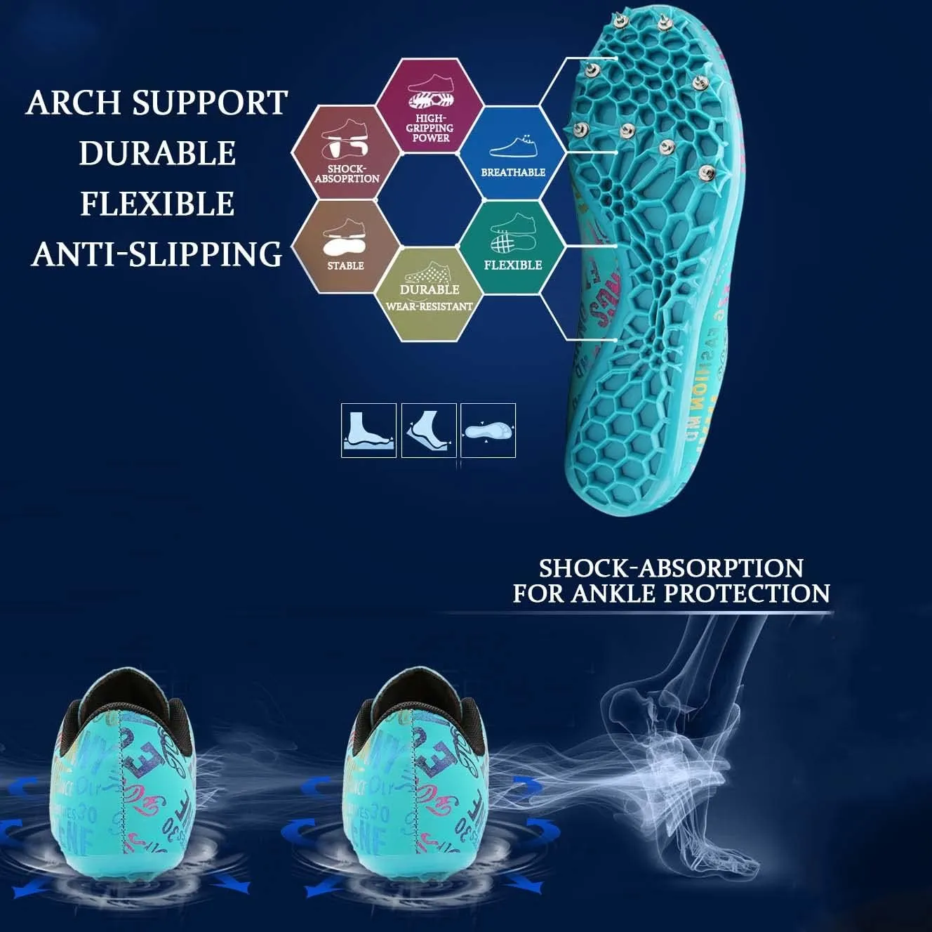 HESBITEUL Mens Track and Field Shoes Sprint Sport Sneakers Youth Professional Training Racing Running Shoes