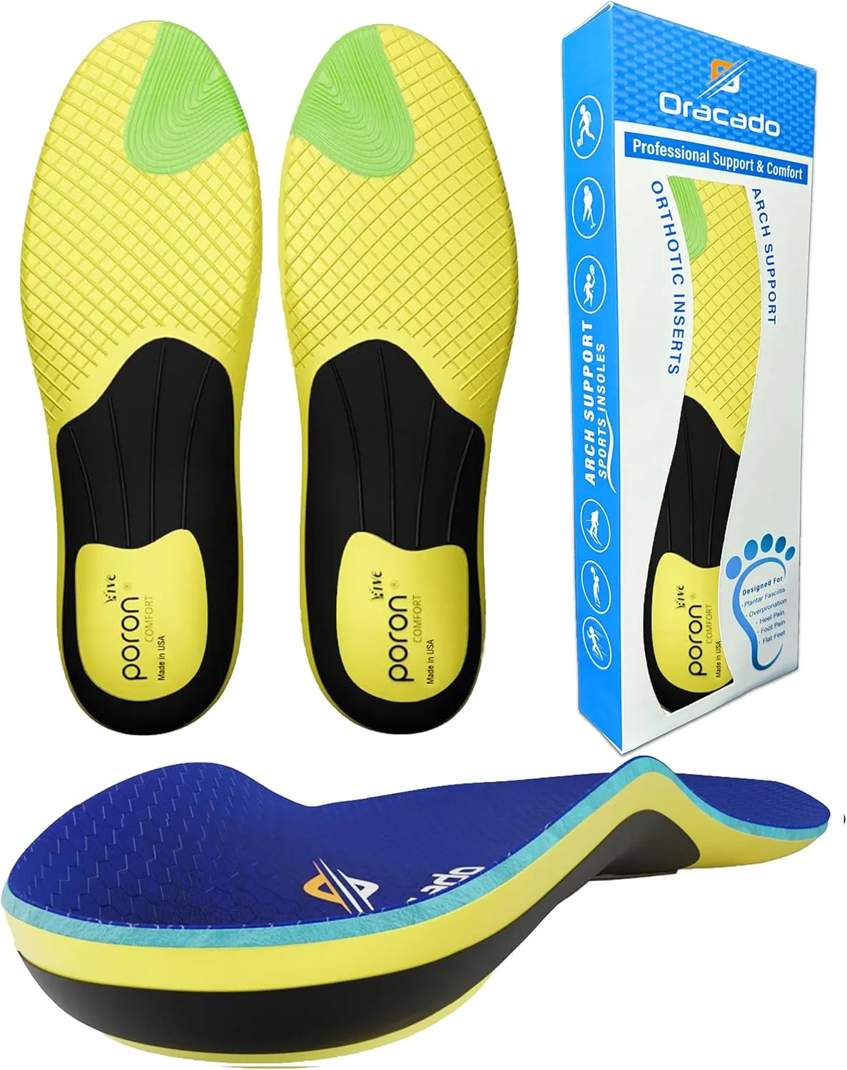 High Arch Support Plantar Fasciitis Insoles Flat Feet Foot Pain Relief Shoe Insoles Men Shoe Insoles for Women, Anti Slip Shock Absorbing Arch Support Inserts for Men