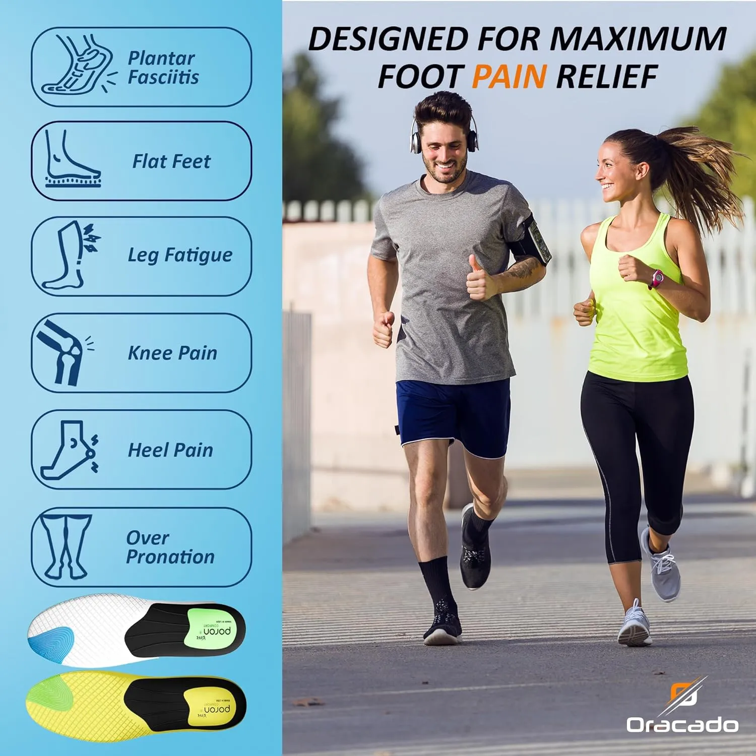 High Arch Support Plantar Fasciitis Insoles Flat Feet Foot Pain Relief Shoe Insoles Men Shoe Insoles for Women, Anti Slip Shock Absorbing Arch Support Inserts for Men