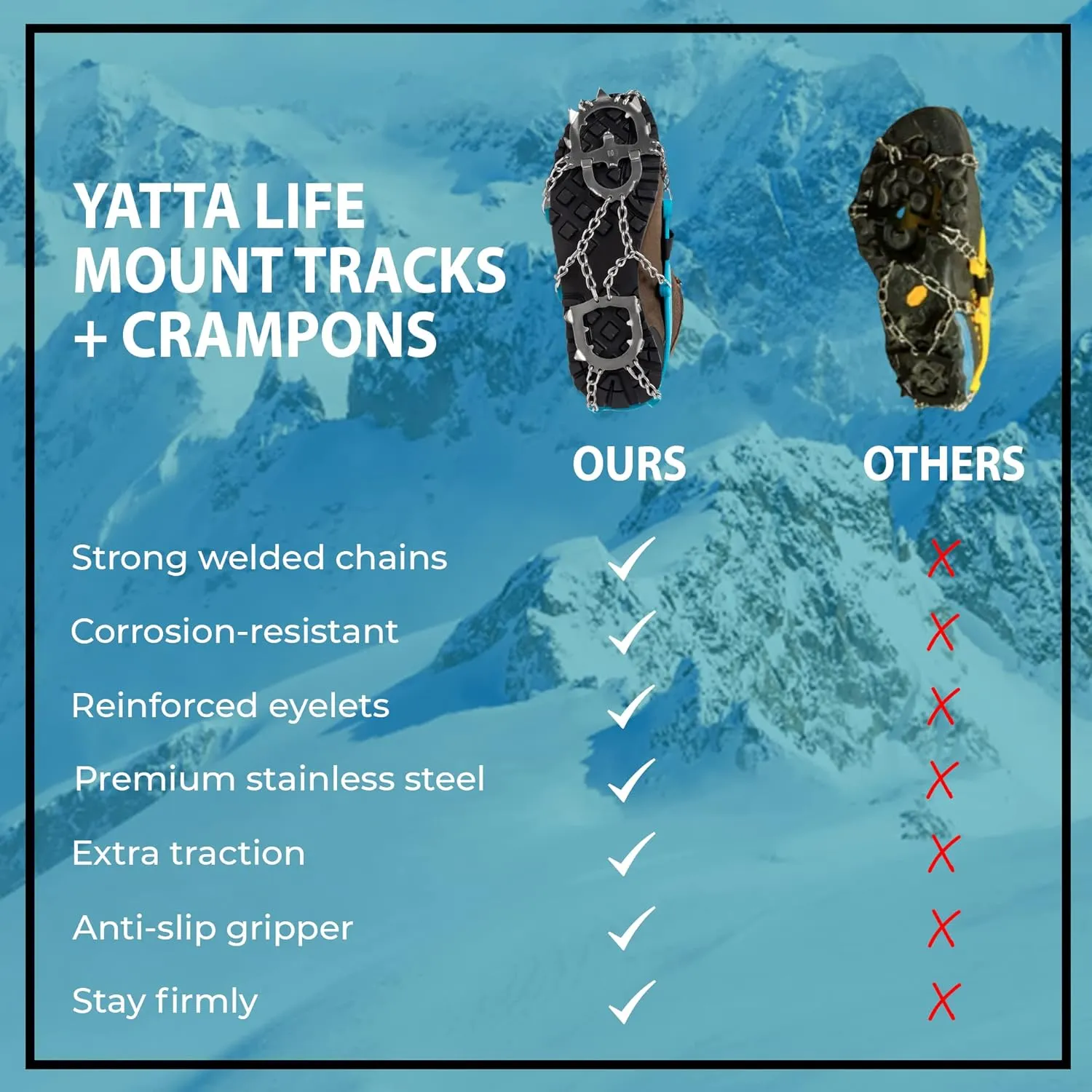 Hiking Spikes for Boots - Anti-Slip Stainless Steel Crampons Ice Cleats Snow Spikes for Shoes Climbing, Hiking, Running, Mount with Men and Women