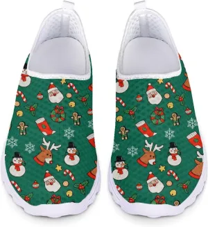 HUIACONG Green Christmas Teen Girls Sneakers for Women Slip On Shoes Ladies Lightweight Athletic Trainers Size 11 Road Running Shoes for Family Xmas Holiday Party Gifts