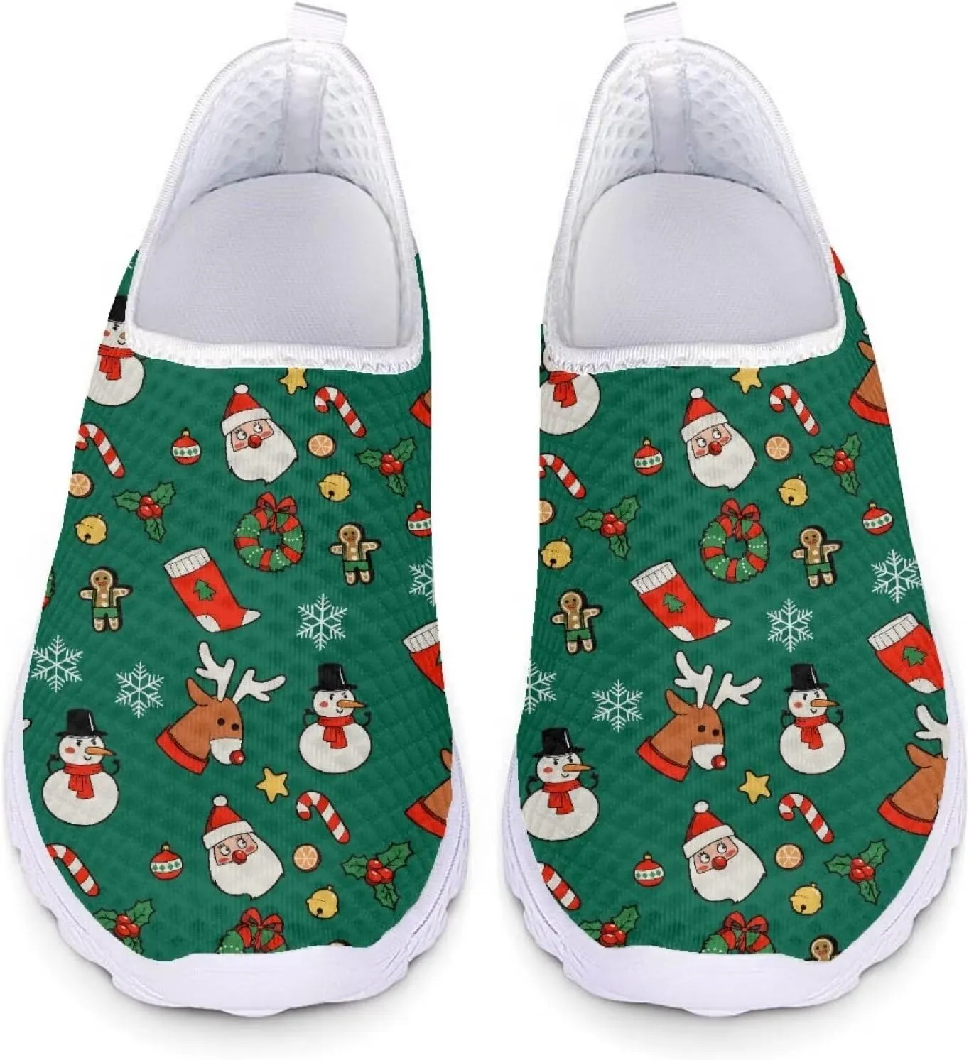 HUIACONG Green Christmas Teen Girls Sneakers for Women Slip On Shoes Ladies Lightweight Athletic Trainers Size 11 Road Running Shoes for Family Xmas Holiday Party Gifts