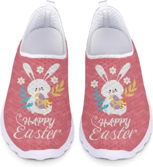 HUIACONG Happy Easter Womens Slip On Sneaker Easter Rabbit Egg Running Shoes for Teen Girls Casual Walking Trainers Size 12.5 Breathable Lightweight Tennis Shoes Footwear Pink