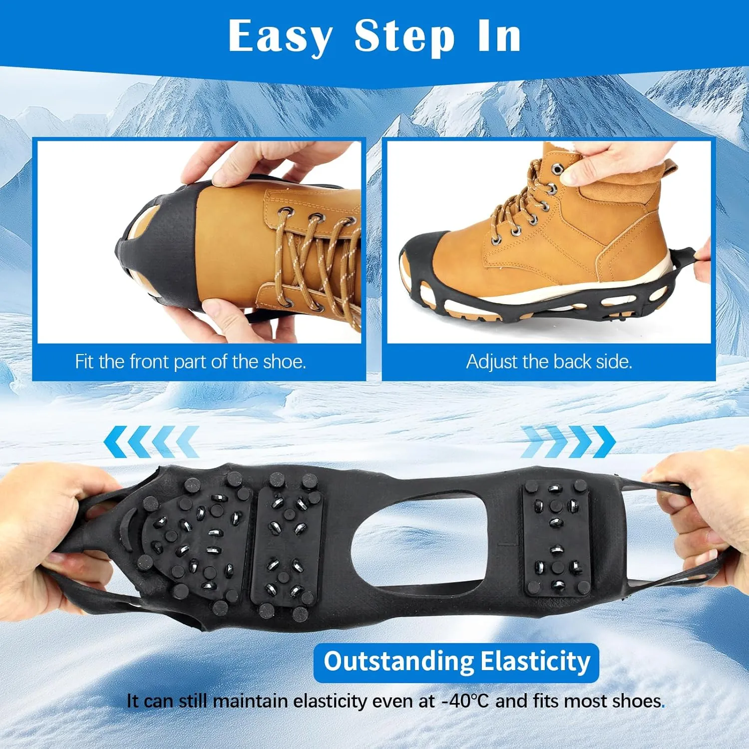 Ice Snow Traction Cleats Crampons, 28 Teeth Snow Spikes for Shoes and Boots, Rubber Anti Slip Ice Snow Grippers, Ice Cleats for Walking On Snow and Ice, Hiking, Climbing