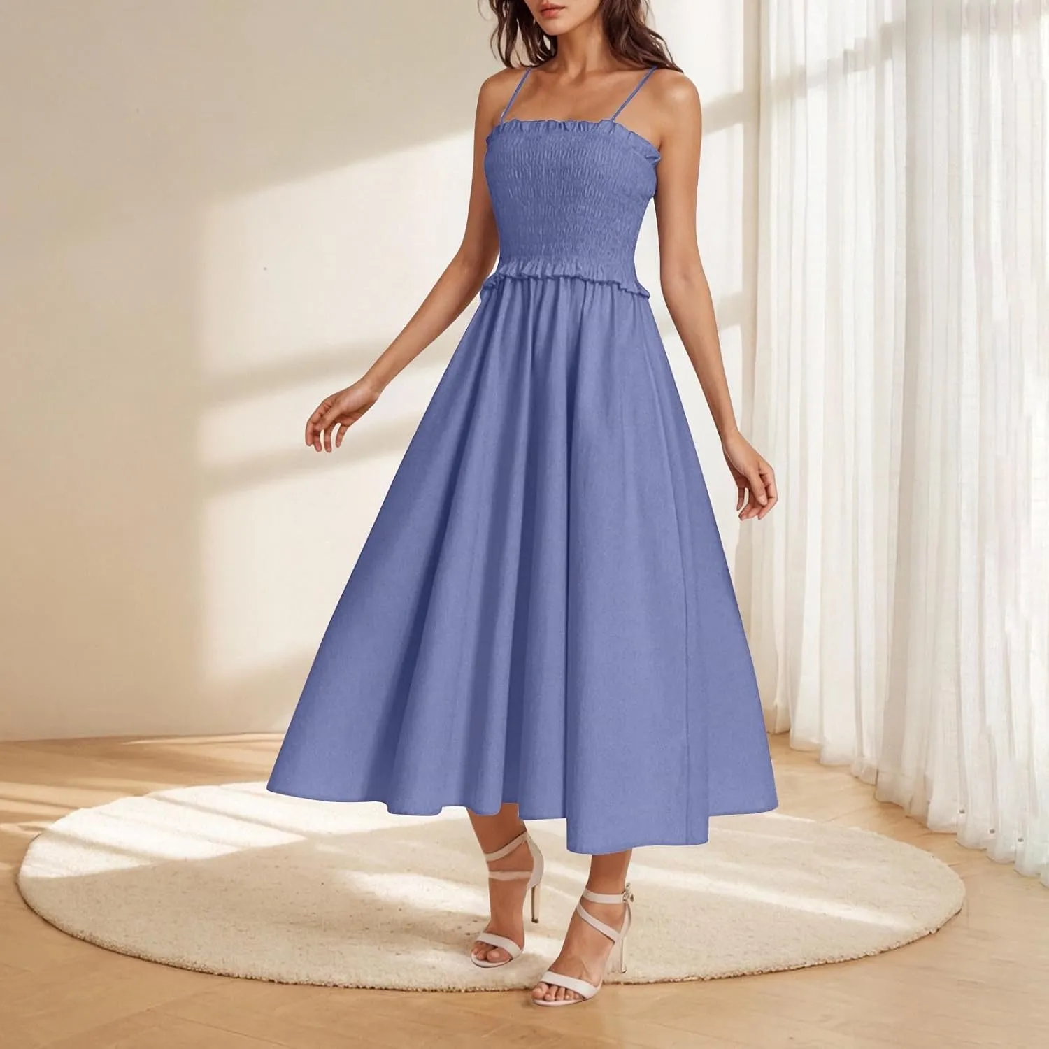 JOAU Women's Summer Cami Maxi Dress 2025 Casual Boho Sleeveless Spaghetti Strap Smocked A-Line Flowy Long Beach Sundresses