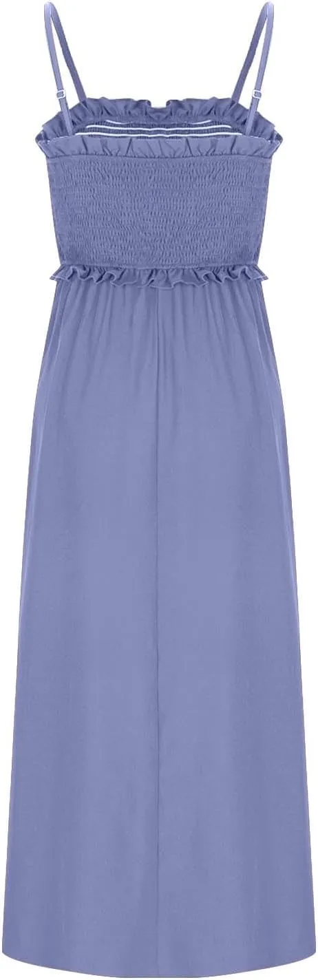 JOAU Women's Summer Cami Maxi Dress 2025 Casual Boho Sleeveless Spaghetti Strap Smocked A-Line Flowy Long Beach Sundresses