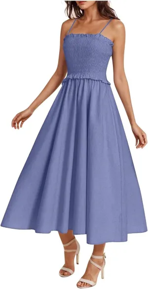 JOAU Women's Summer Cami Maxi Dress 2025 Casual Boho Sleeveless Spaghetti Strap Smocked A-Line Flowy Long Beach Sundresses
