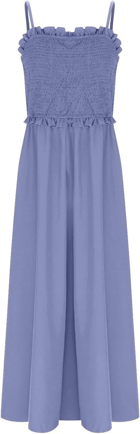 JOAU Women's Summer Cami Maxi Dress 2025 Casual Boho Sleeveless Spaghetti Strap Smocked A-Line Flowy Long Beach Sundresses