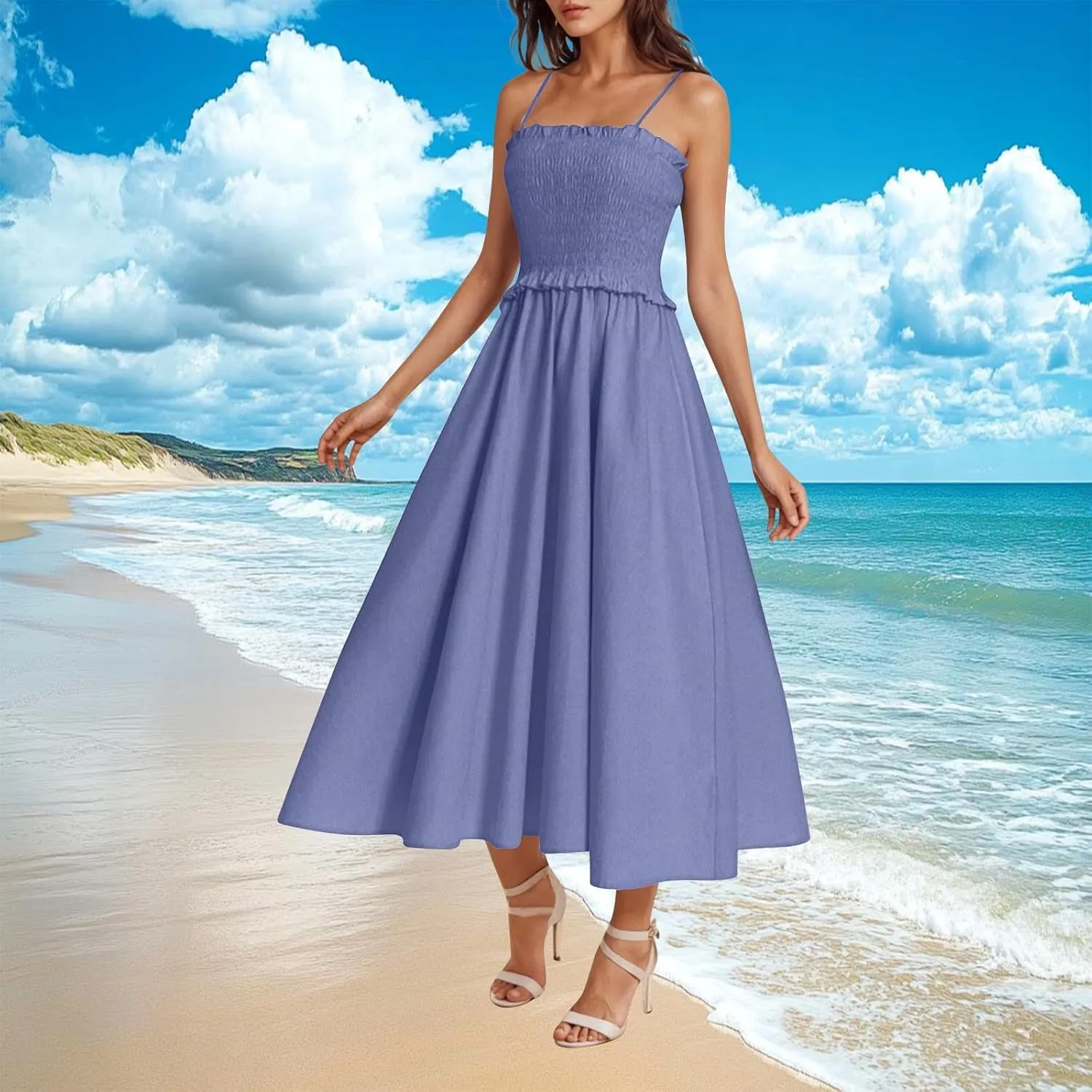 JOAU Women's Summer Cami Maxi Dress 2025 Casual Boho Sleeveless Spaghetti Strap Smocked A-Line Flowy Long Beach Sundresses