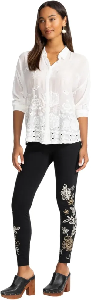 Johnny Was Adelaide Legging Cotton Floral Embroidery Leggings Pants Black New