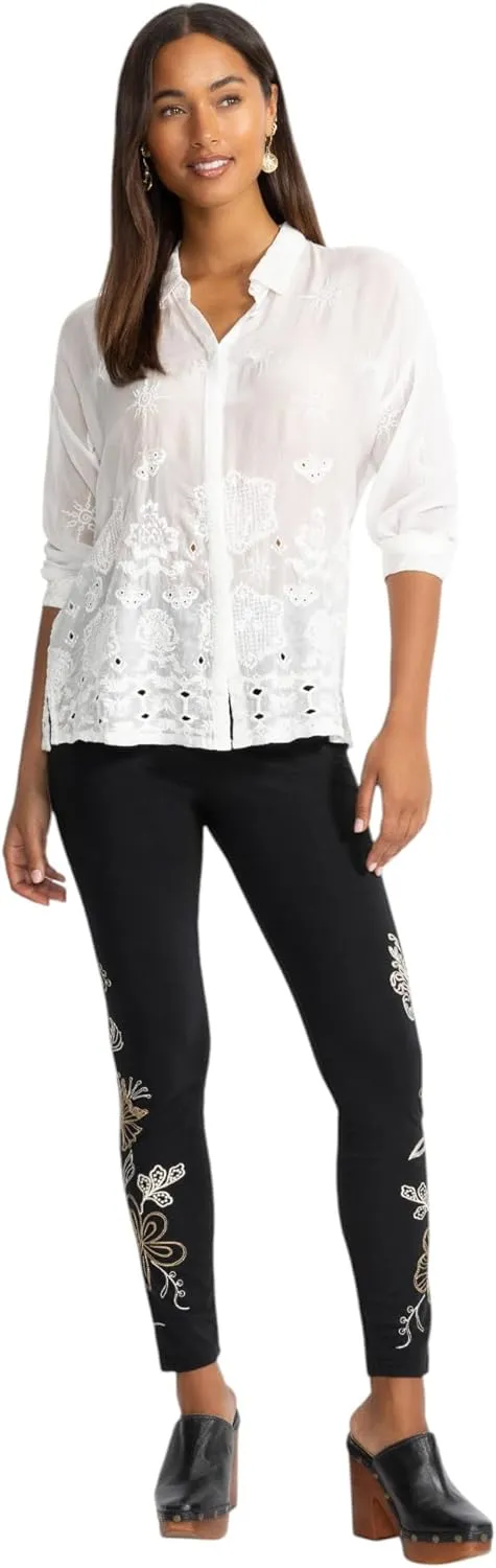 Johnny Was Adelaide Legging Cotton Floral Embroidery Leggings Pants Black New