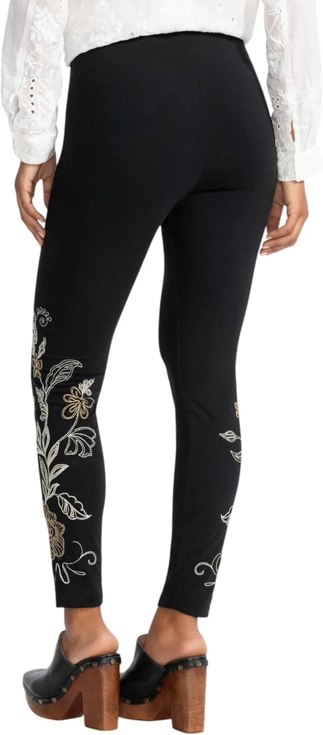 Johnny Was Adelaide Legging Cotton Floral Embroidery Leggings Pants Black New