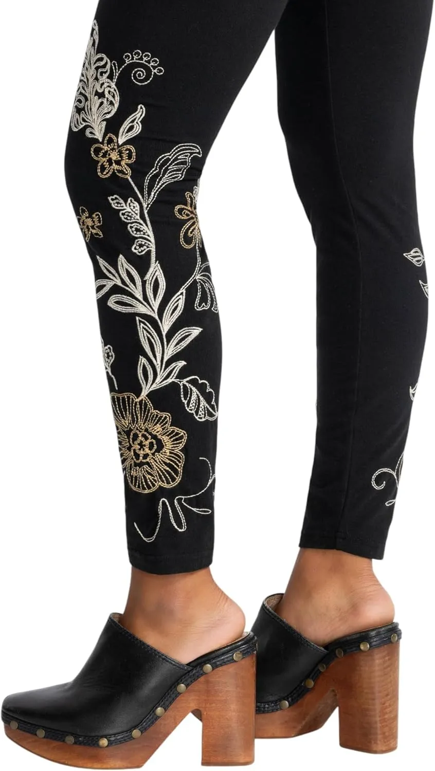 Johnny Was Adelaide Legging Cotton Floral Embroidery Leggings Pants Black New