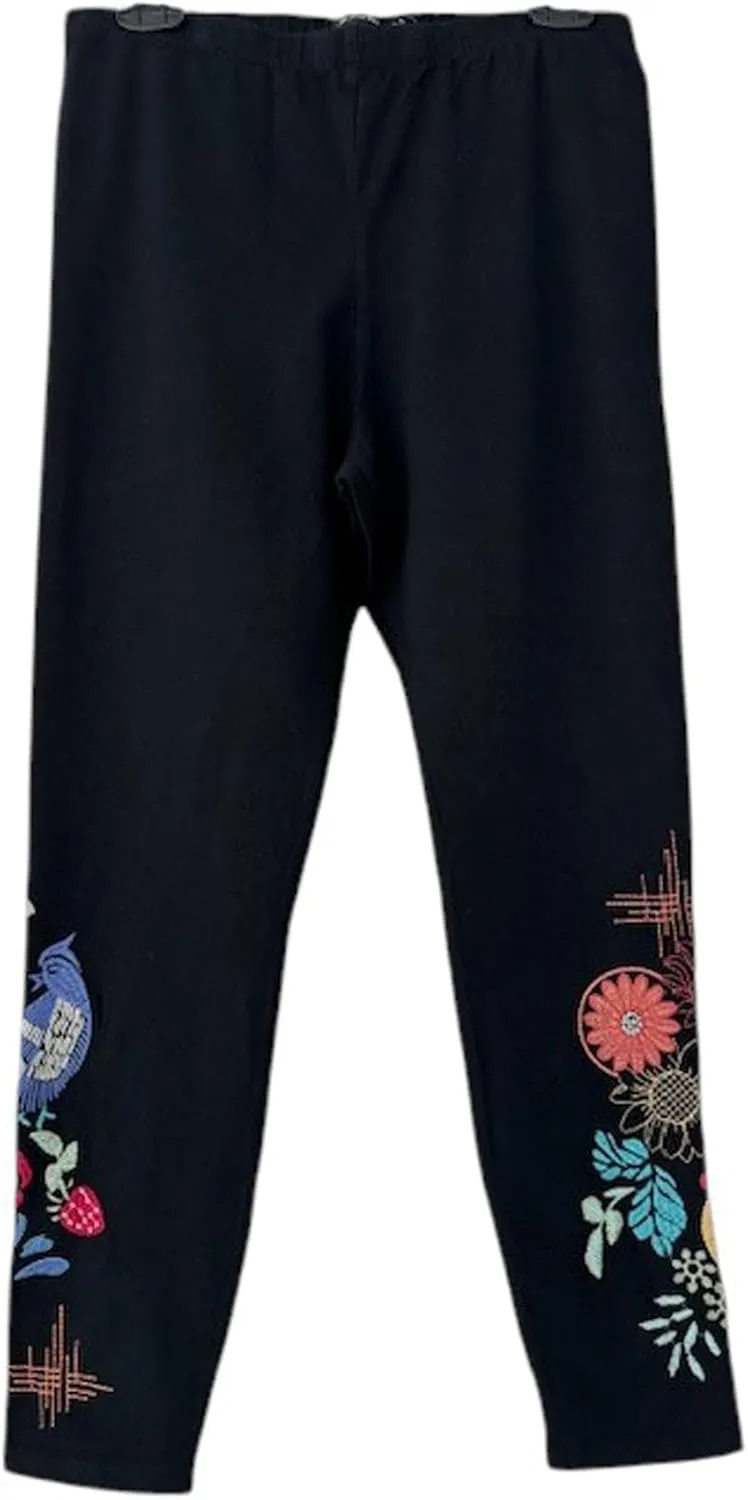 Johnny Was Cora Legging Cotton Floral Embroidery Leggings Pants Flower Black New