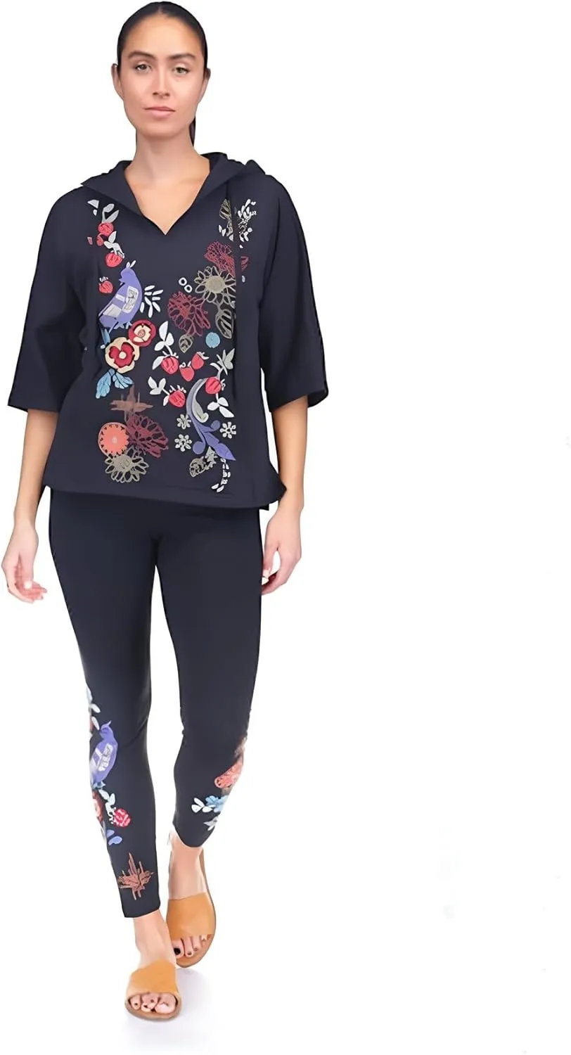Johnny Was Cora Legging Cotton Floral Embroidery Leggings Pants Flower Black New