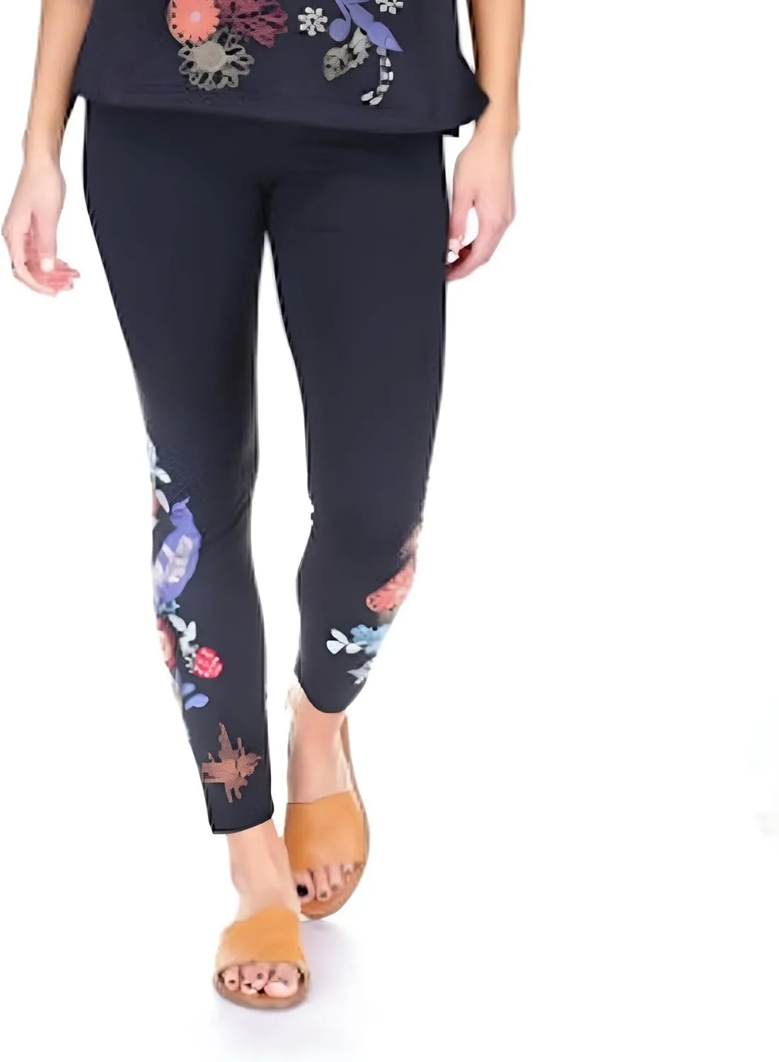 Johnny Was Cora Legging Cotton Floral Embroidery Leggings Pants Flower Black New