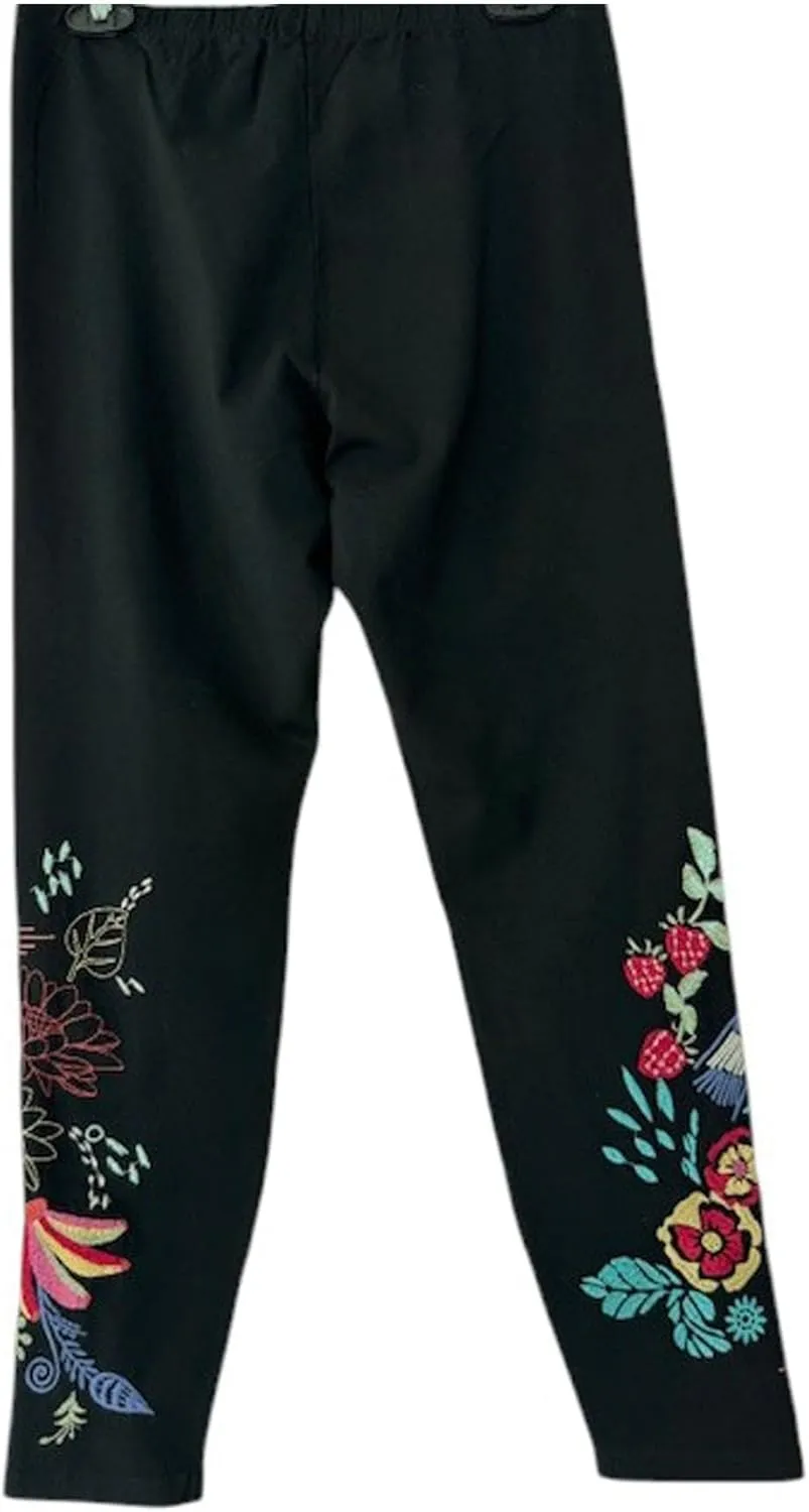 Johnny Was Cora Legging Cotton Floral Embroidery Leggings Pants Flower Black New