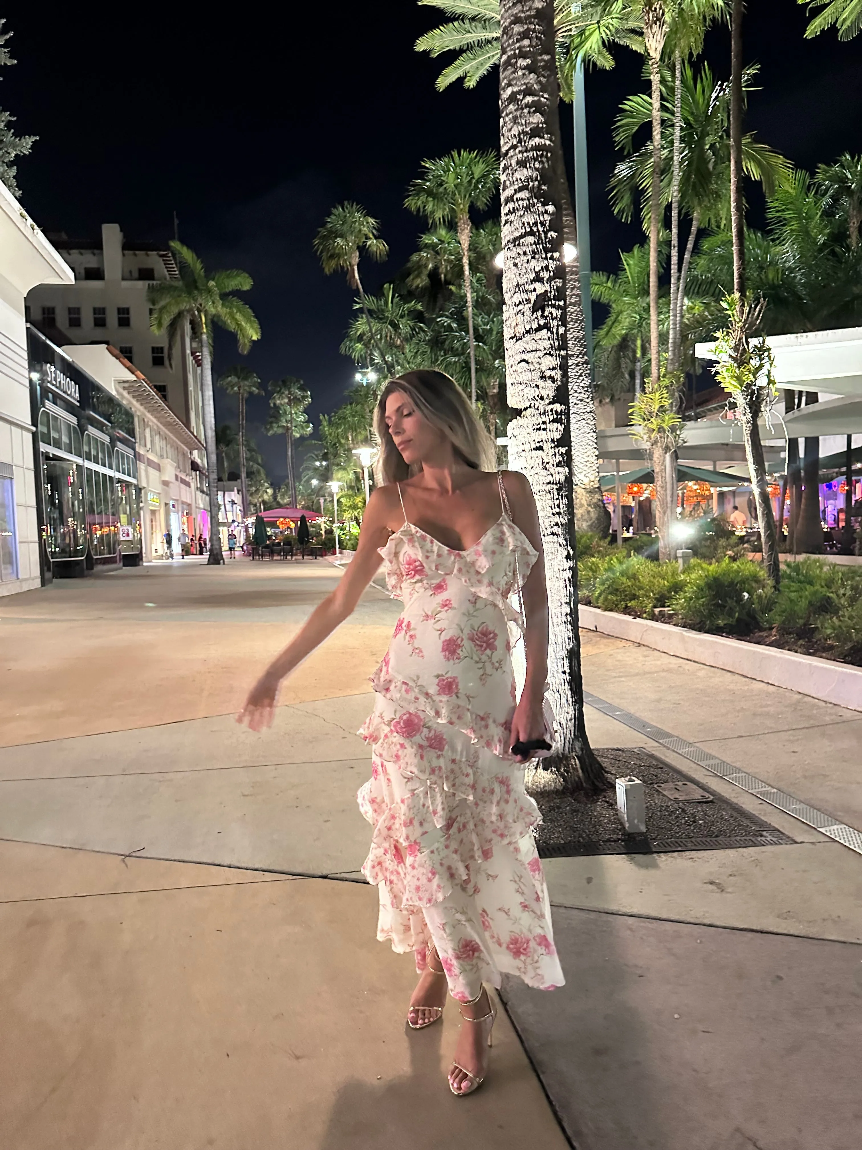 Julia - Ruffle Floral Rose Maxi Dress