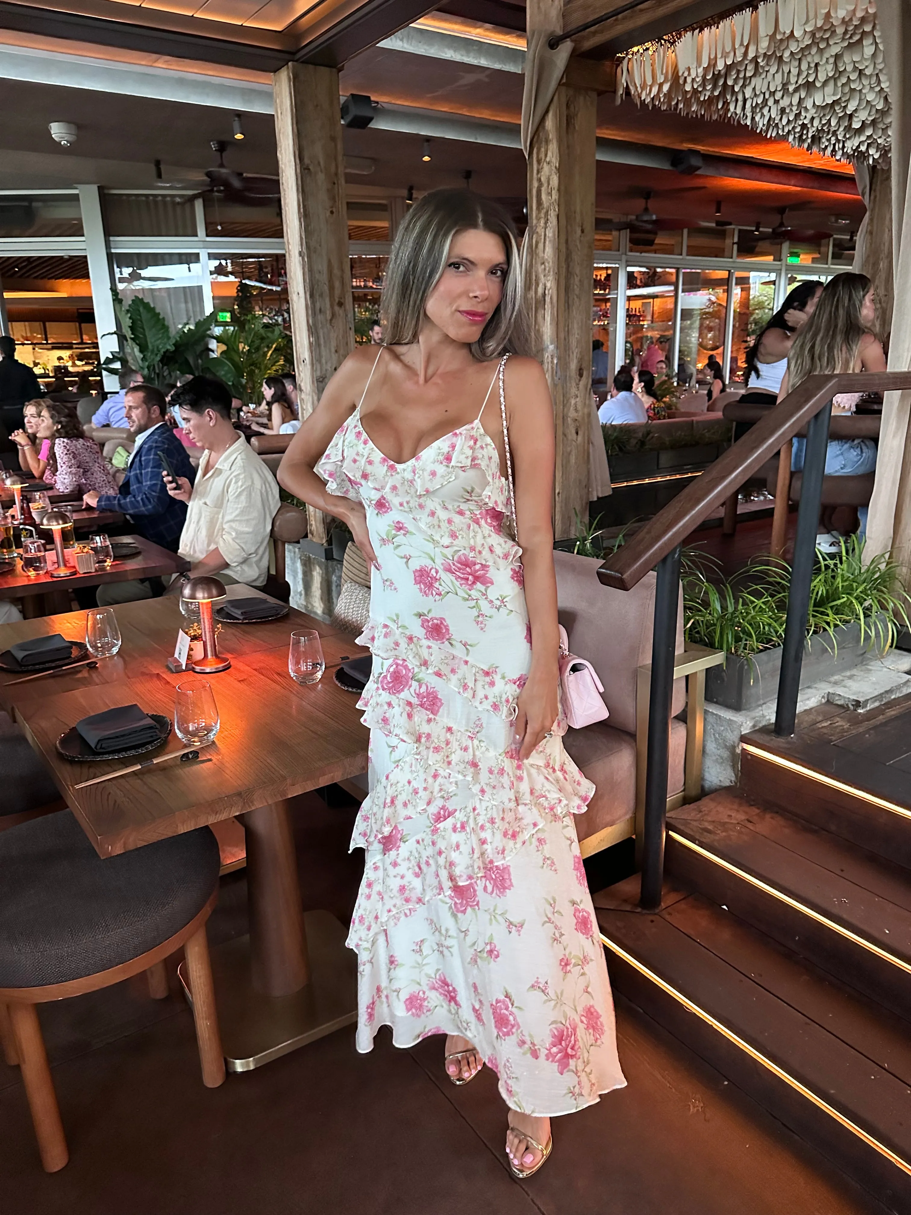 Julia - Ruffle Floral Rose Maxi Dress