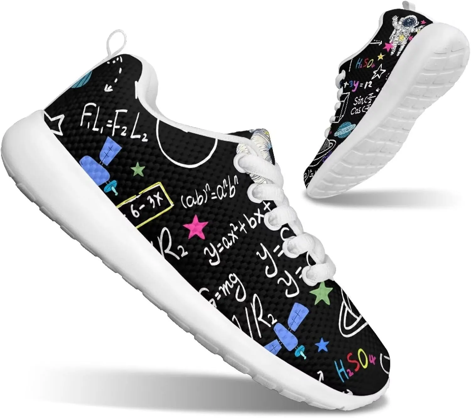 Kids Breathable Sneakers Fashion Laces Up Running Shoes for Girls Boys Lightweight Anti-Skid School Shoe Little Kids Size 11.5-13 Big Kids Size 1-3 White Sole
