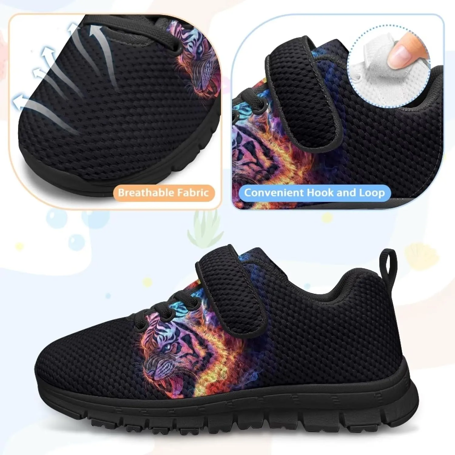 Kids Mesh Sneakers Single Buckle Arch Support Elastic Strap Sports Shoes for Boys Girls