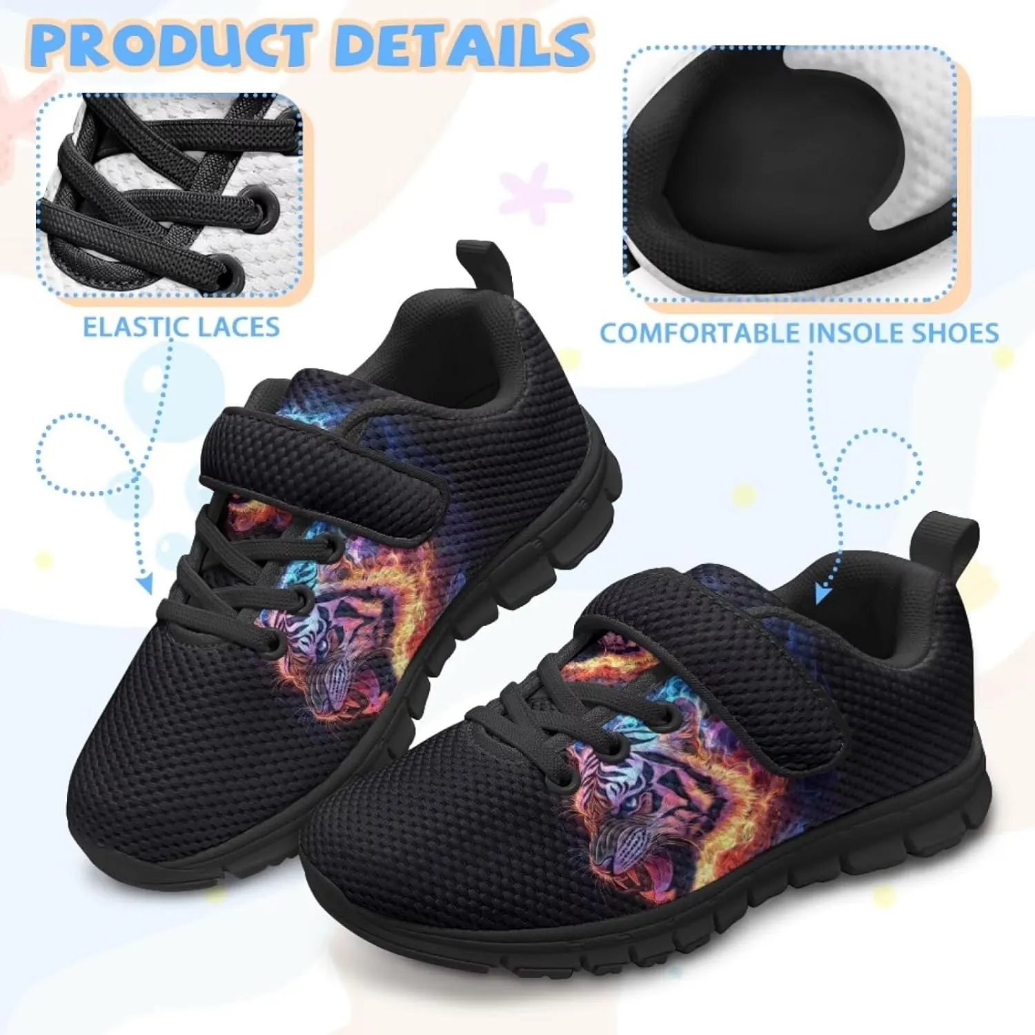 Kids Mesh Sneakers Single Buckle Arch Support Elastic Strap Sports Shoes for Boys Girls