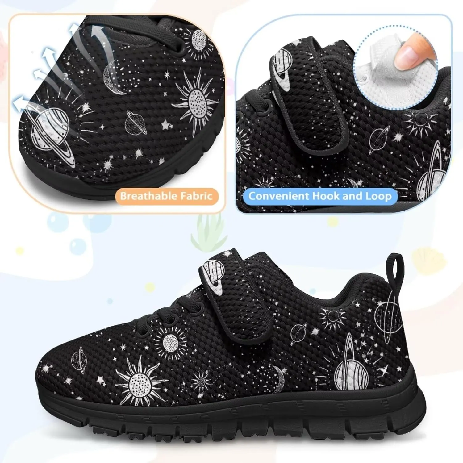 Kids Mesh Sneakers Single Buckle Arch Support Elastic Strap Sports Shoes for Boys Girls