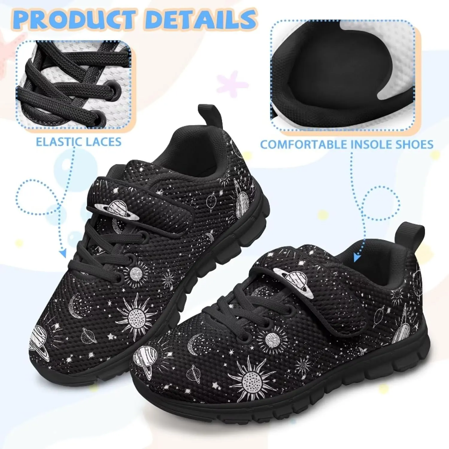 Kids Mesh Sneakers Single Buckle Arch Support Elastic Strap Sports Shoes for Boys Girls