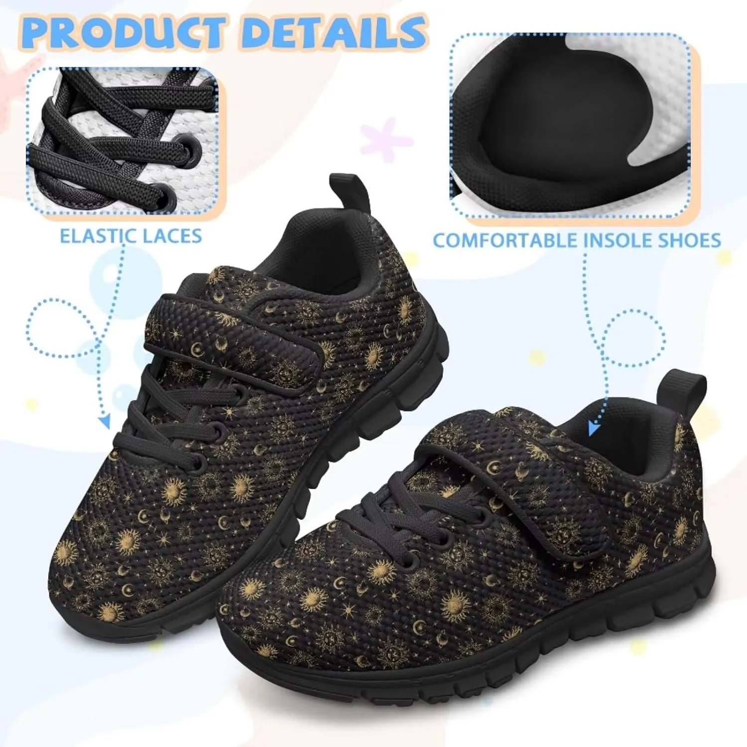 Kids Mesh Sneakers Single Buckle Arch Support Elastic Strap Sports Shoes for Boys Girls