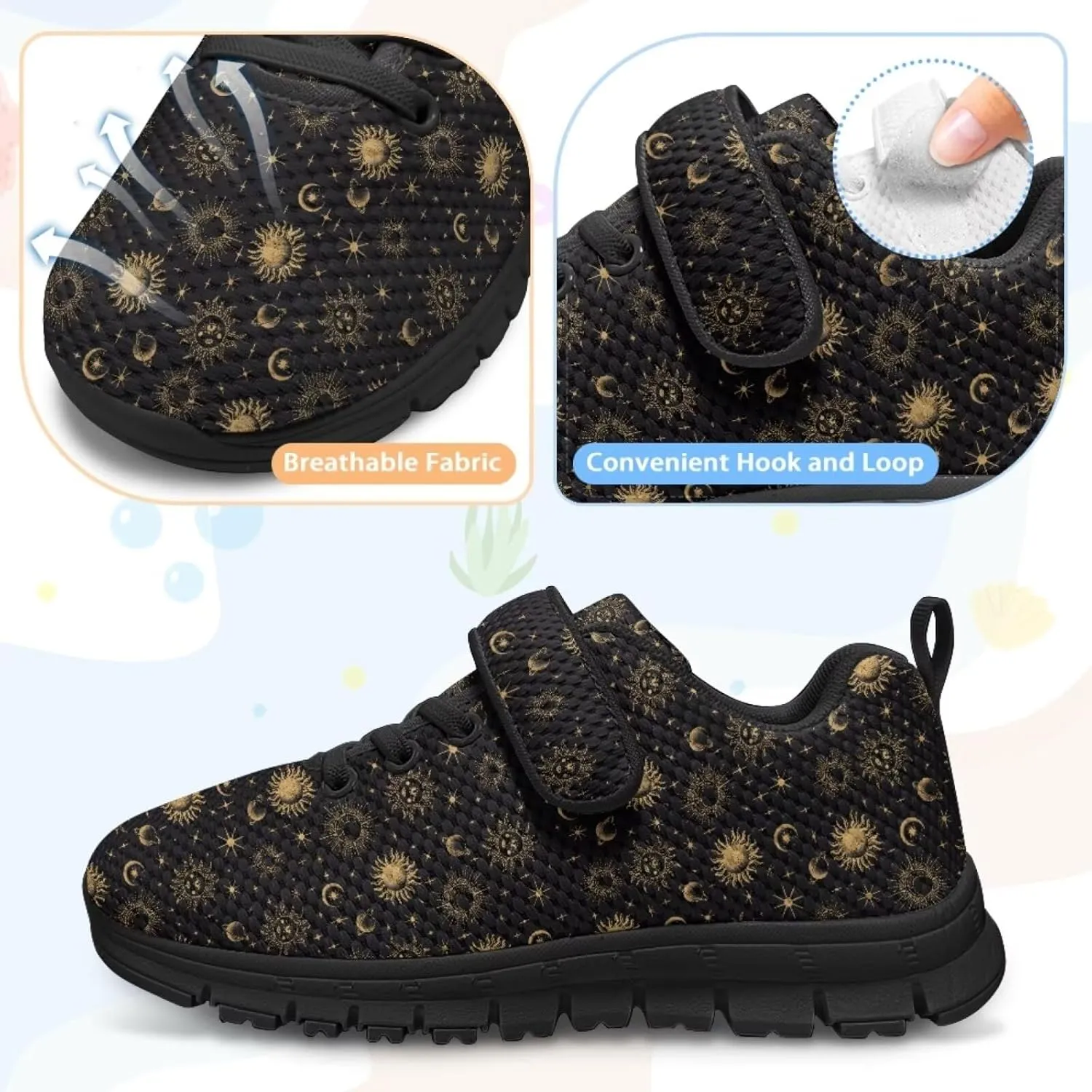 Kids Mesh Sneakers Single Buckle Arch Support Elastic Strap Sports Shoes for Boys Girls