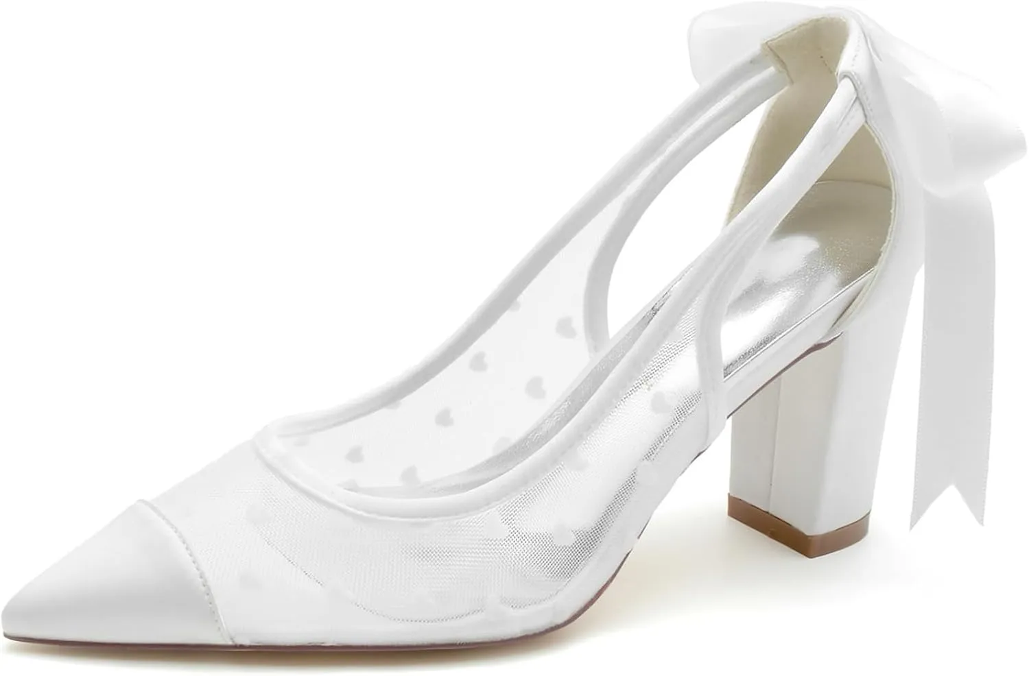Lace Bride Shoes Pointed Toe Wedding High Heels Shoes Womens Lace Sexy Dress Chunky Heels for/Engagement/Evening/Prom 8.5Cm
