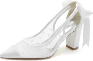 Lace Bride Shoes Pointed Toe Wedding High Heels Shoes Womens Lace Sexy Dress Chunky Heels for/Engagement/Evening/Prom 8.5Cm
