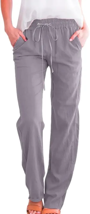 LCMTWX Womens Casual Pants Wide Leg Pants Casual Drawstring Elastic Trousers Comfy Straight Leg Long Pants Sweatpants for