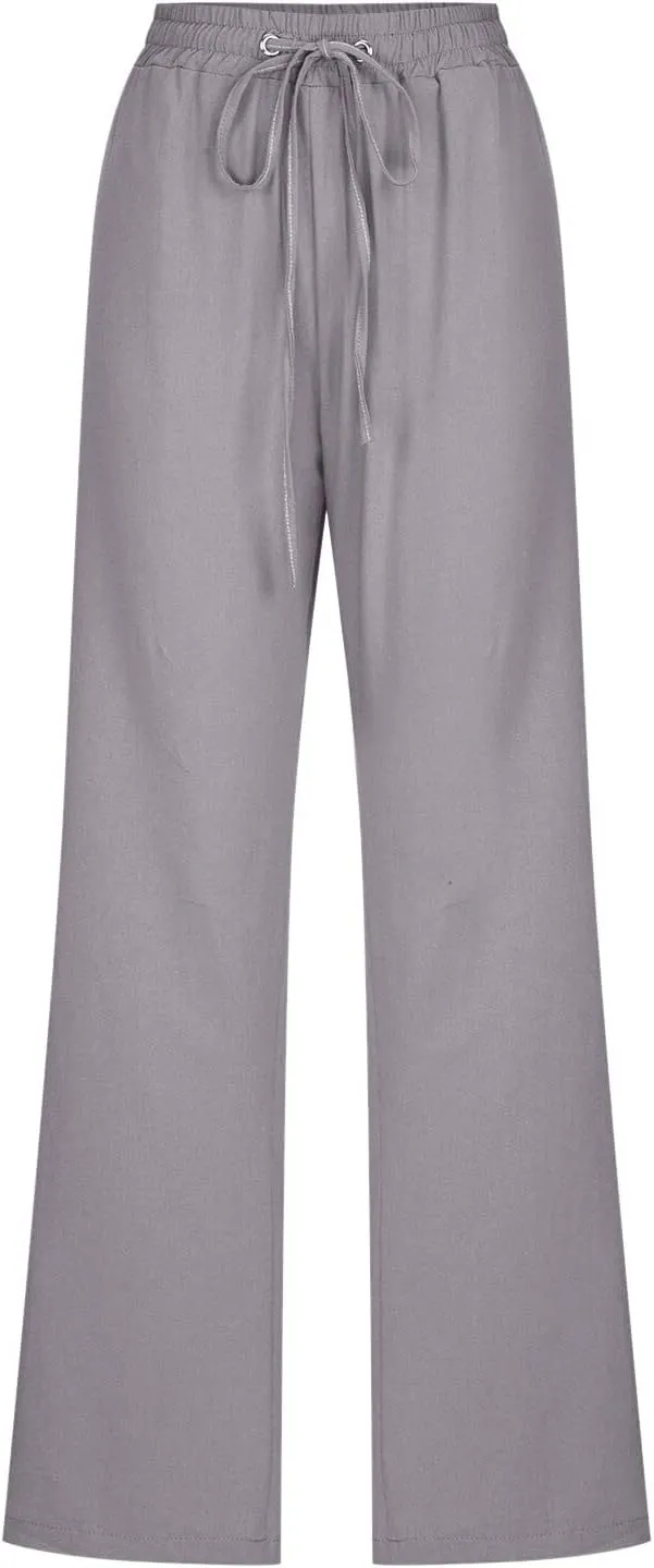 LCMTWX Womens Casual Pants Wide Leg Pants Casual Drawstring Elastic Trousers Comfy Straight Leg Long Pants Sweatpants for