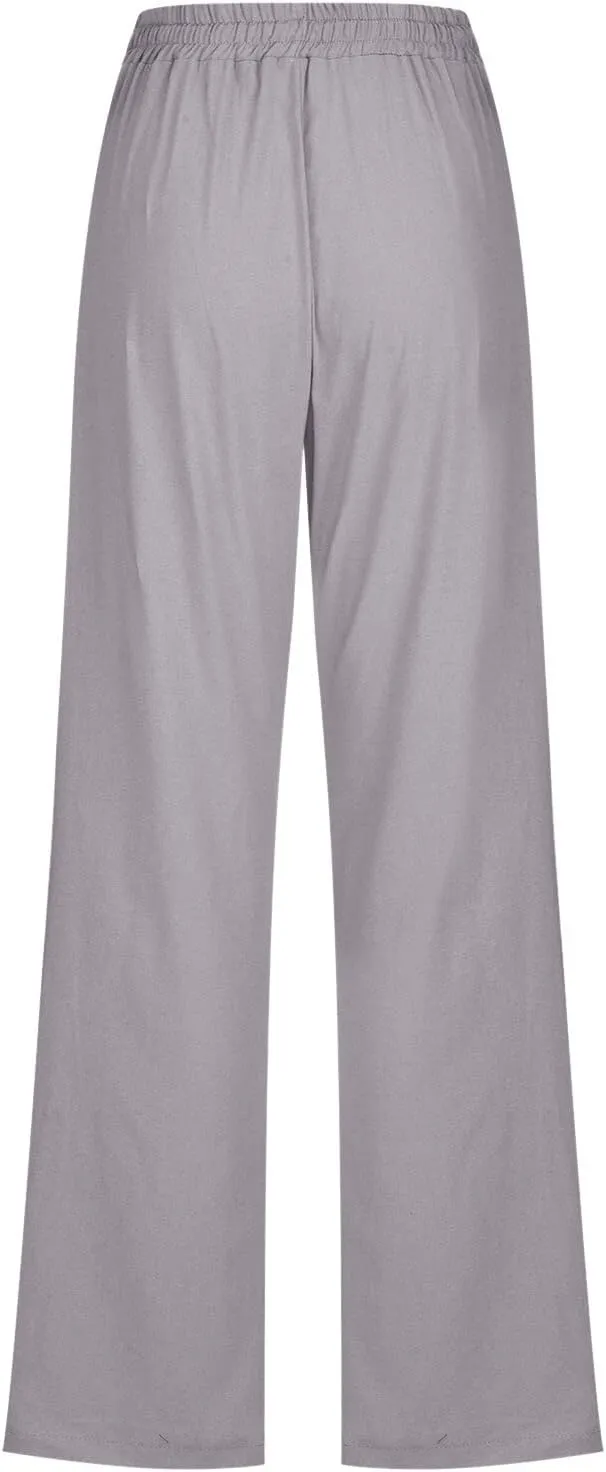 LCMTWX Womens Casual Pants Wide Leg Pants Casual Drawstring Elastic Trousers Comfy Straight Leg Long Pants Sweatpants for