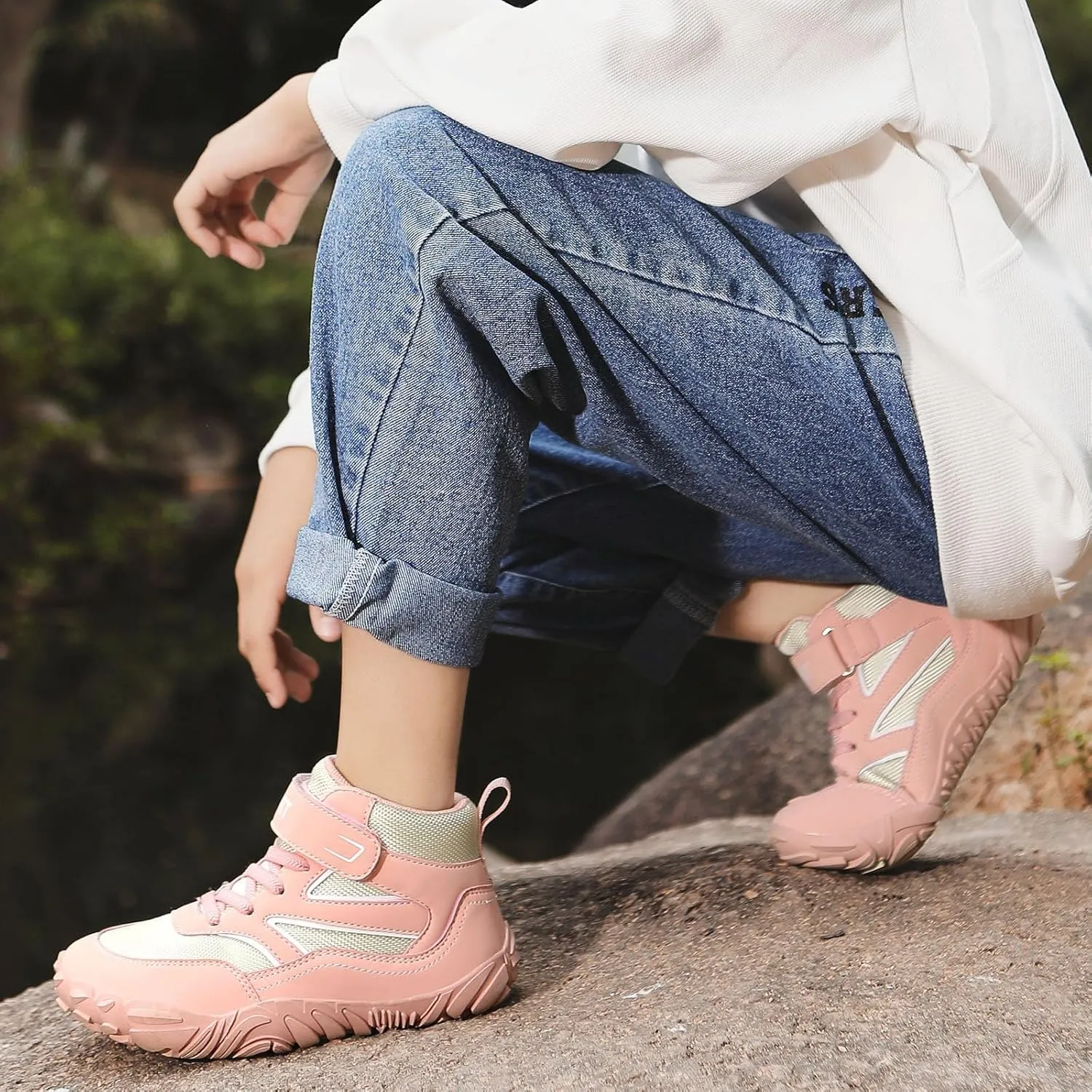 Little/Big Kids Barefoot Shoes Girls Boys High Top Wide Toe Box Zero Drop Minimalist Sneakers Lightweight Breathable Walking Shoes