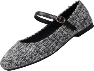 LUXINYU Flats for Women Dressy Square Toe Ankle Strap Mary Jane Shoes Casual Slip On Flats Comfortable Ballet Flats