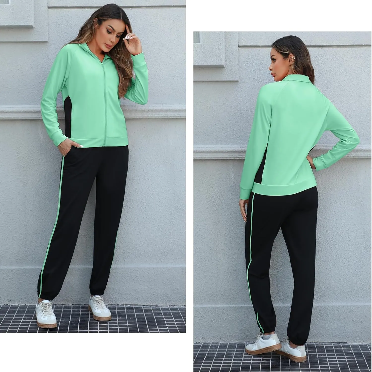 Marvmys Color Block Tracksuit for Women 2 Piece Outfits Fall Sweatsuits Zip Up Jogging Suit Long Sleeve Jogger Lounge Sets