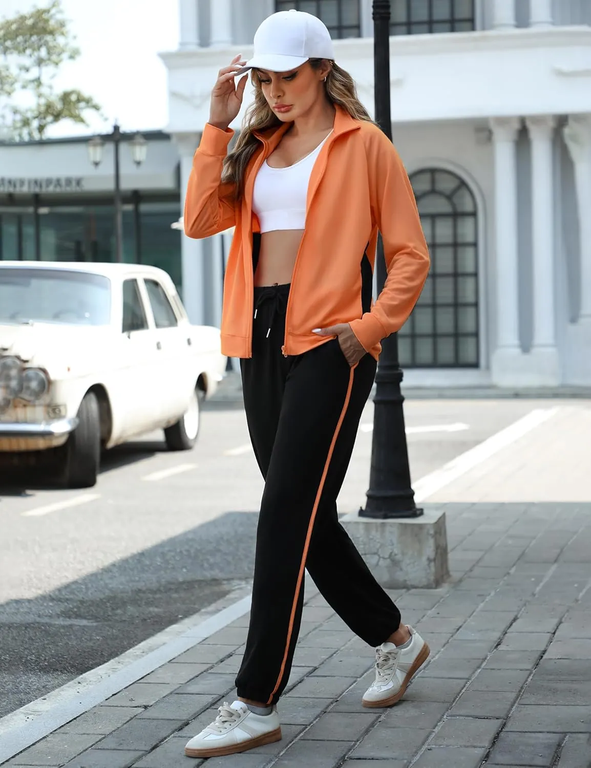 Marvmys Color Block Tracksuit for Women 2 Piece Outfits Fall Sweatsuits Zip Up Jogging Suit Long Sleeve Jogger Lounge Sets