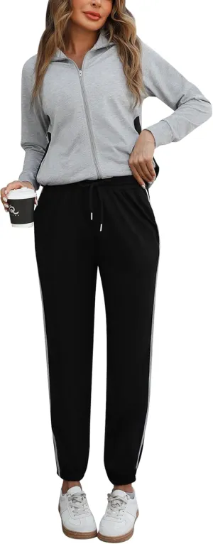 Marvmys Color Block Tracksuit for Women 2 Piece Outfits Fall Sweatsuits Zip Up Jogging Suit Long Sleeve Jogger Lounge Sets