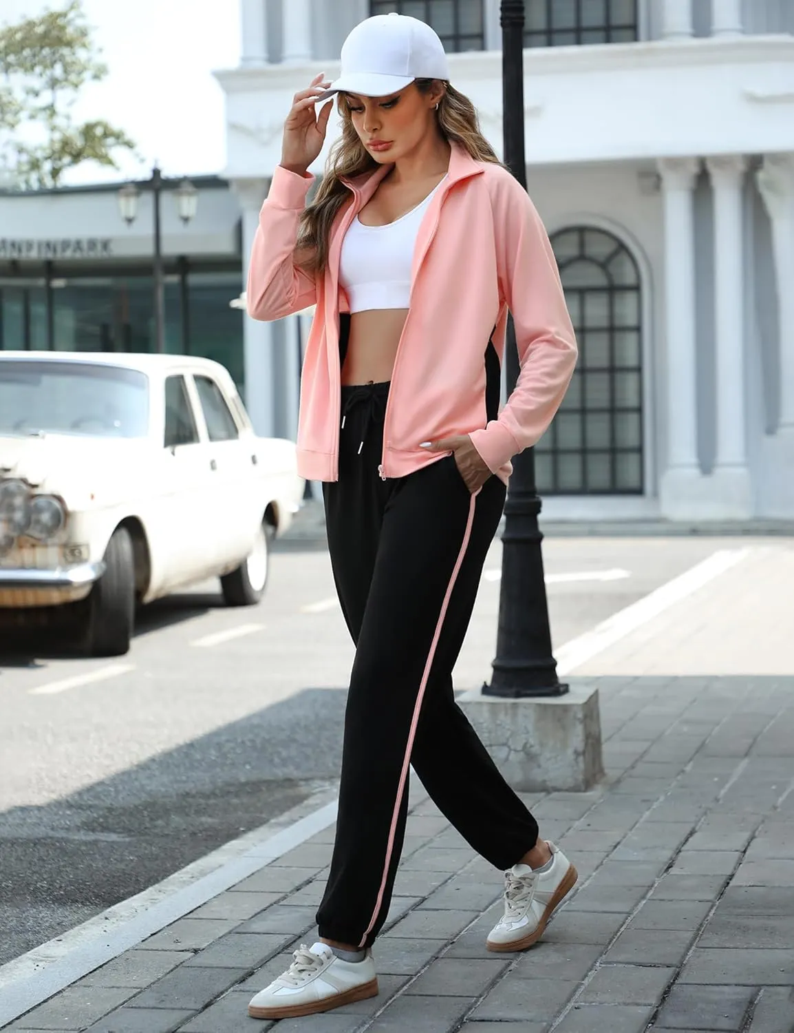 Marvmys Color Block Tracksuit for Women 2 Piece Outfits Fall Sweatsuits Zip Up Jogging Suit Long Sleeve Jogger Lounge Sets
