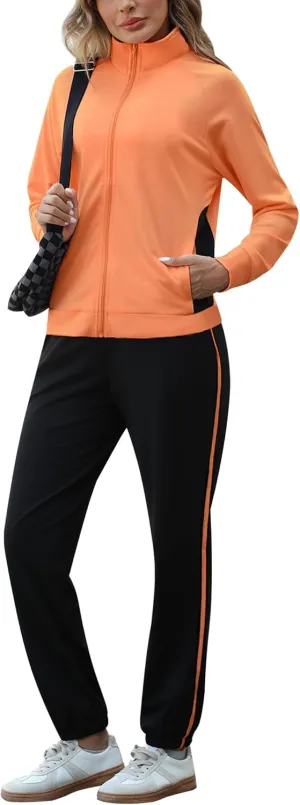 Marvmys Color Block Tracksuit for Women 2 Piece Outfits Fall Sweatsuits Zip Up Jogging Suit Long Sleeve Jogger Lounge Sets